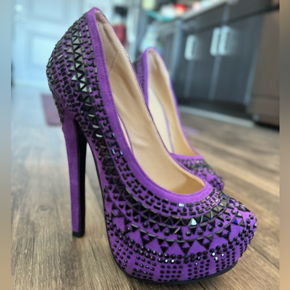 Purple jeweled 6” platform heels